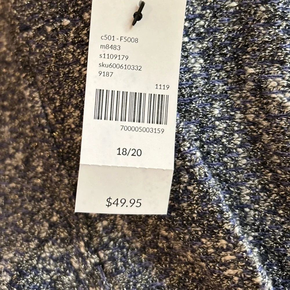 NWT Lane Bryant Cardigan Open Front Blue/Gray/White Size 18/20